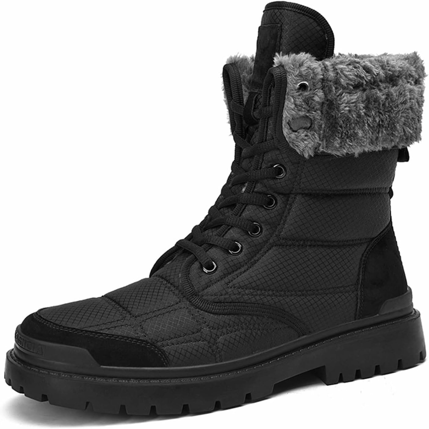 CHRNDXEESnow Boots, Men Ankle Wellies, Lace Up Waterproof Anti-Slip Hiking Flat Rain Booties, Winter Thermal Thick Lining Rubber Grip Sole Classic Short Boots, for Trekking Walking Ski,Black,39 EU