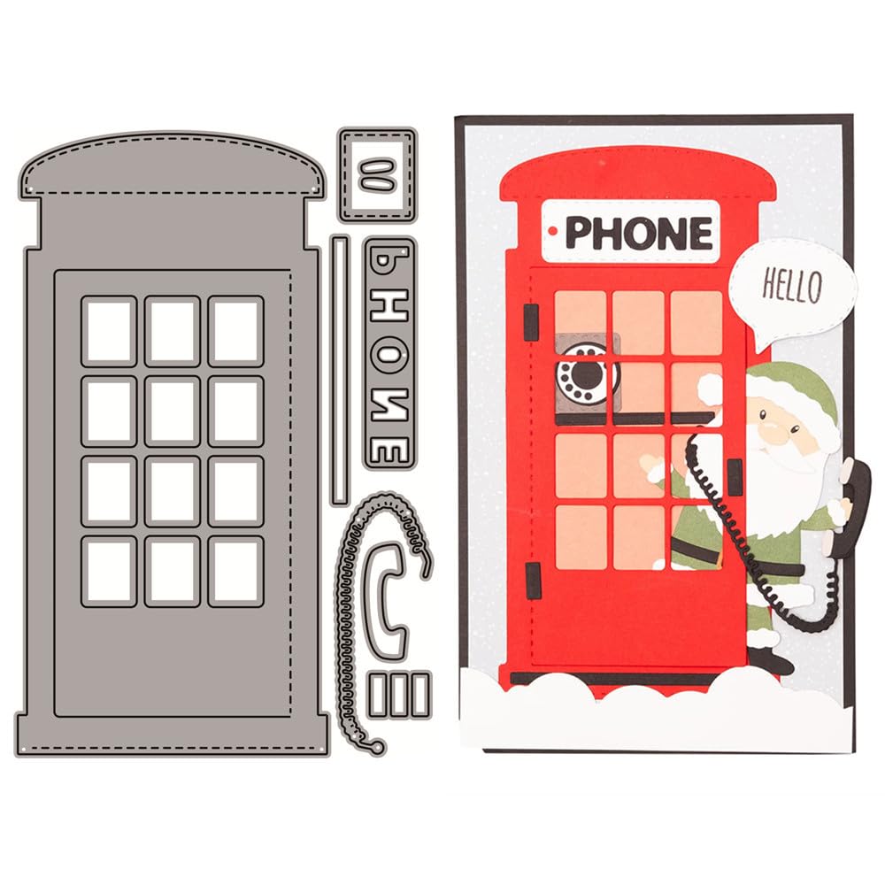 Phone Die Cuts for Card Making, Patchwork Telephone Booth Metal Cutting Dies for Paper Scrapbooking, DIY Stencils for Album Party Wedding Festivals Decoration — image 1