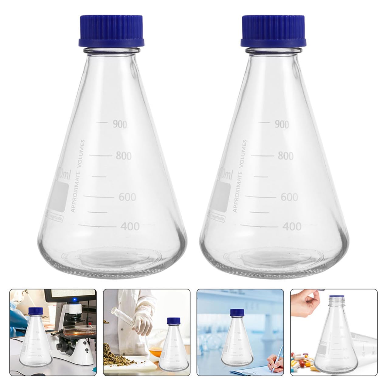 Hemobllo 2piezas Botellas de Reactivo Cónicas de Vidrio Matraces Cónicos para Experimentos Herramientas de Laboratorio Escala Uso Laboratorio