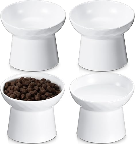 Cuencos elevados de cerámica para gatos de 4 piezas, cuencos inclinados para comida para gatos, sin estrés, fatiga de bigotes, prevención de disponible en Yaxa Peru