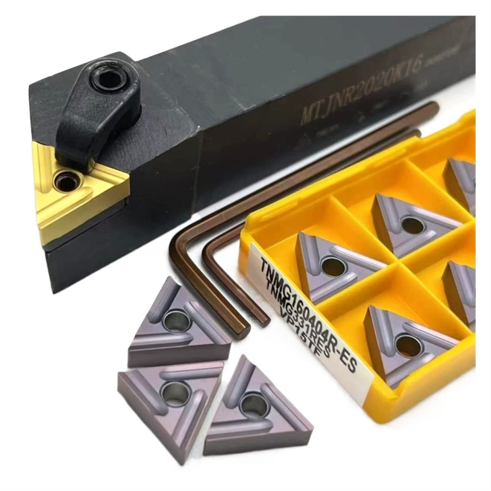 Cuchillas de torneado CNC, 1 portaherramientas de torneado externo + 10 herramientas de torneado TNMG de metal con hoja de carburo(Mtjnr1616h16,No insert)