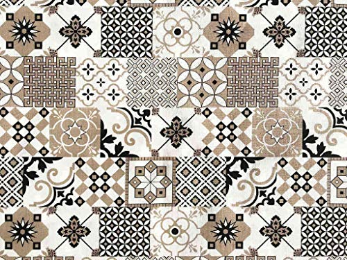 Italian Home Textile Company Tessuto Motivo Maioliche VAR. Grigia e Nera| Prodotto Made in Italy | 100% Puro Cotone | Altezza 180 cm | Il Tessuto è in Vendita al Metro (Tovaglia 140x180cm)