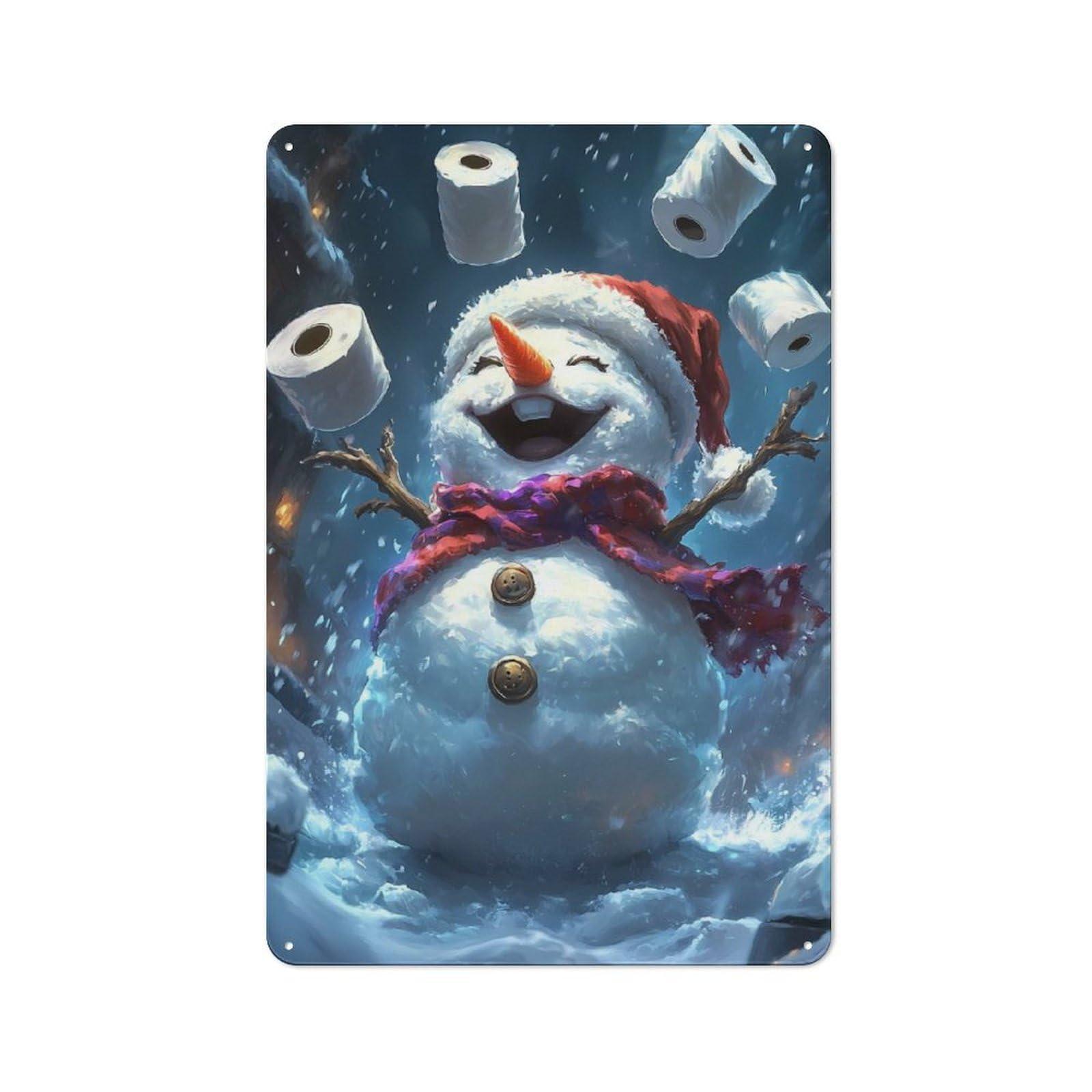 Junmoney Joyful Snowman With Toilet Paper Metal Plaque 30X20cm With For Garage Wall, Retro Decor, For Garage Decor Collectors Refreshing A Room In Autumn