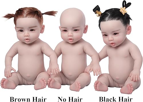 Miniatura 4 de Muñecas Reborn de silicona, 18 pulgadas, piel suave, para terapia de muñecas, ejercicios de crianza, como regalo (marrón, con esqueleto, pelo negro)