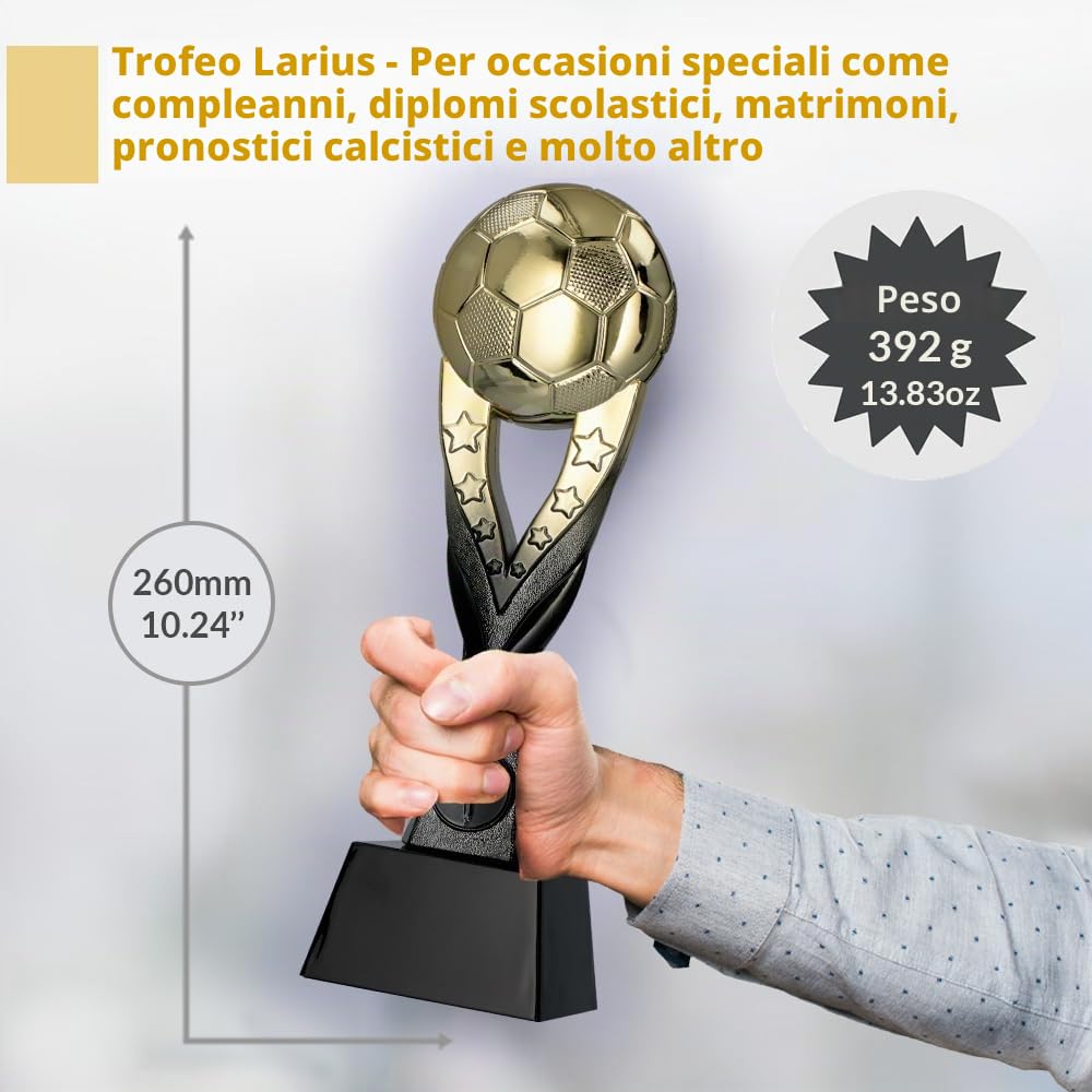 Larius Coppa vincente di calcio (26 cm, 392 g) - trofeo dorato con/senza incisione - ideale per tornei, finali, campionati di club e compleanni - F3