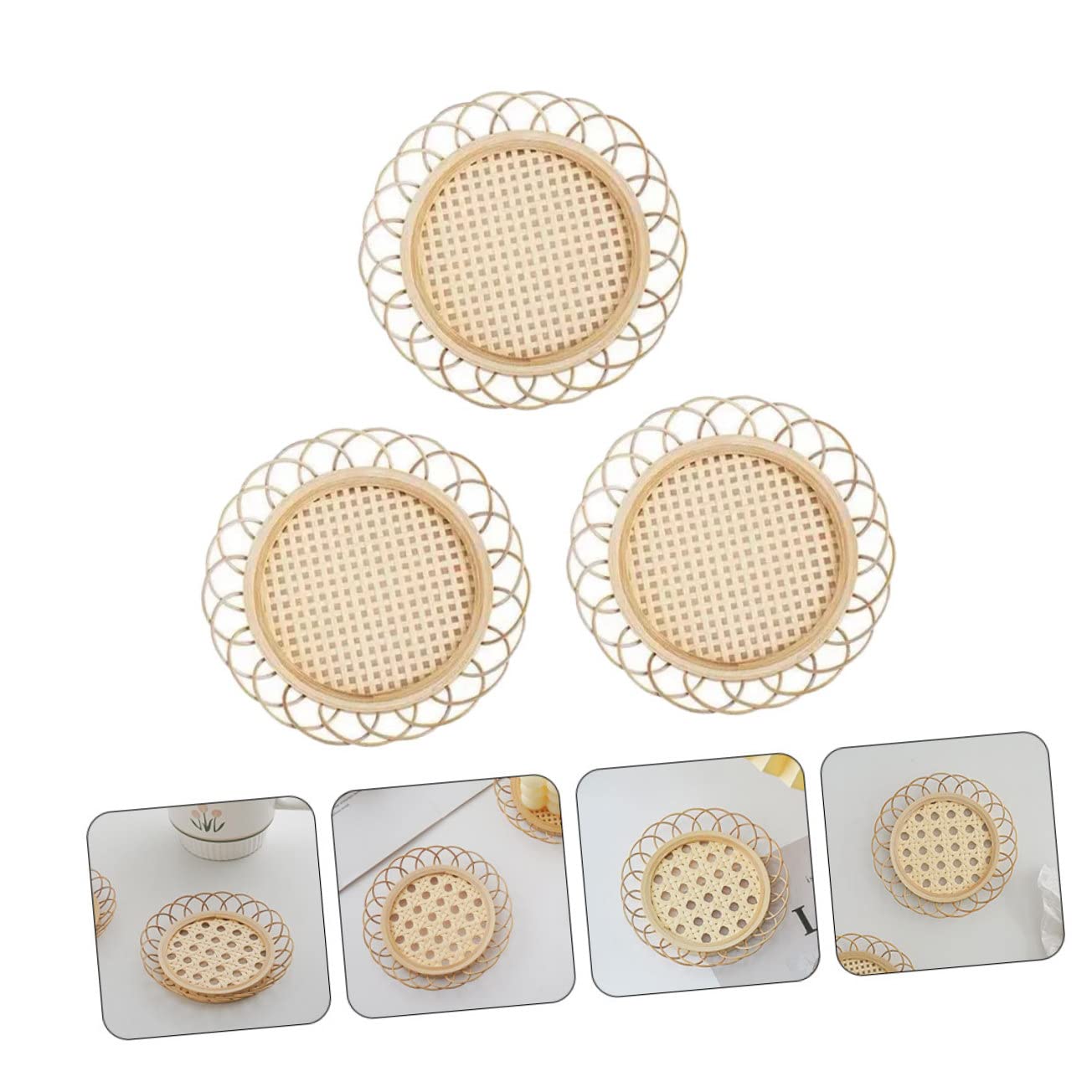 OUNONA Posavasos De Bambú Antideslizantes para Tazas Y Bebidas Alfombrillas Decorativas De Cocina Y Hotel Aislantes Y Elegantes 3 Piezas X 4