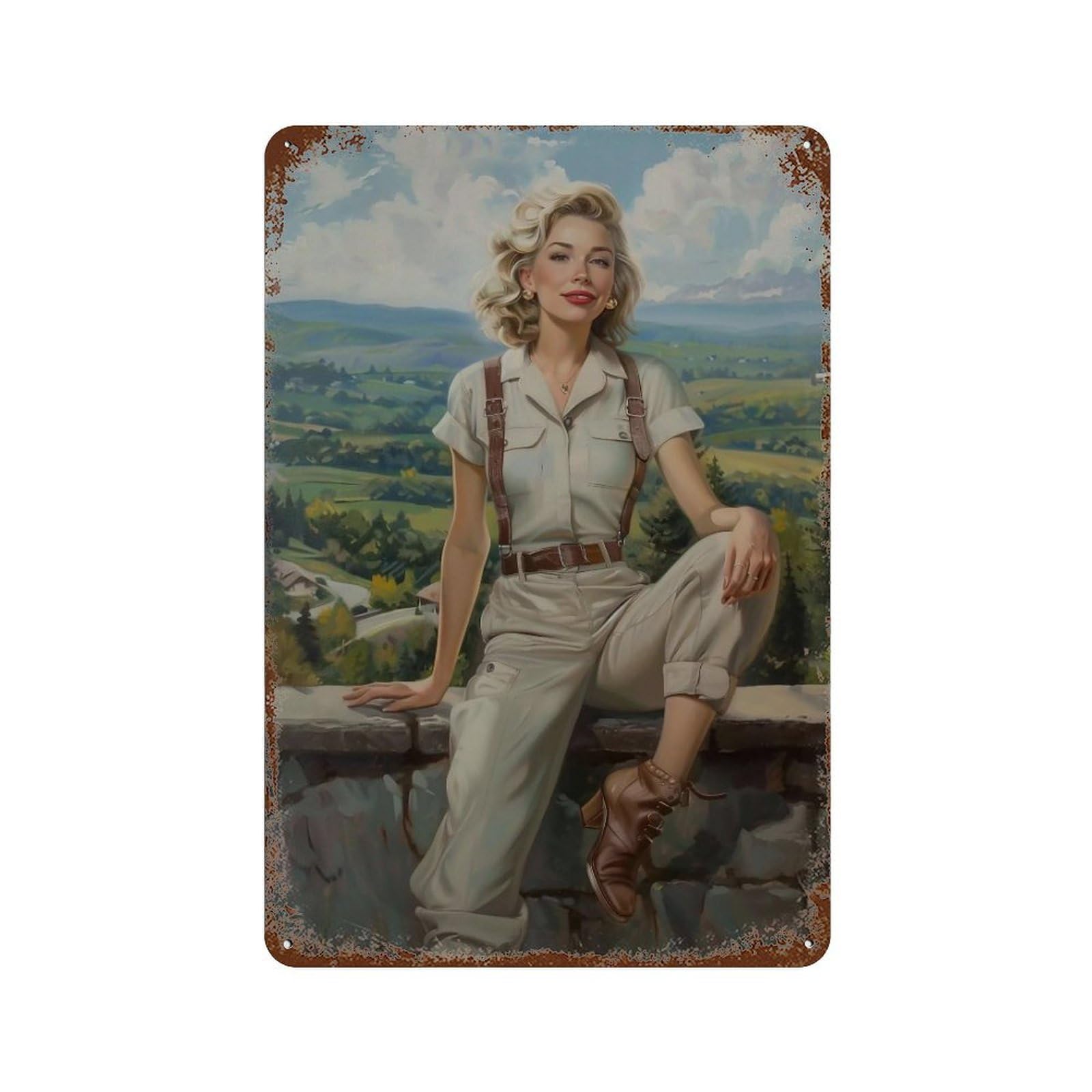 HDURYEYRYY Valley Overlook Vintage Lady 03 Wall Retro Iron Vintage Art Metal Tin Sign Poster Modern Home Cofffee Club Art Bar Shop Decor 30x20cm
