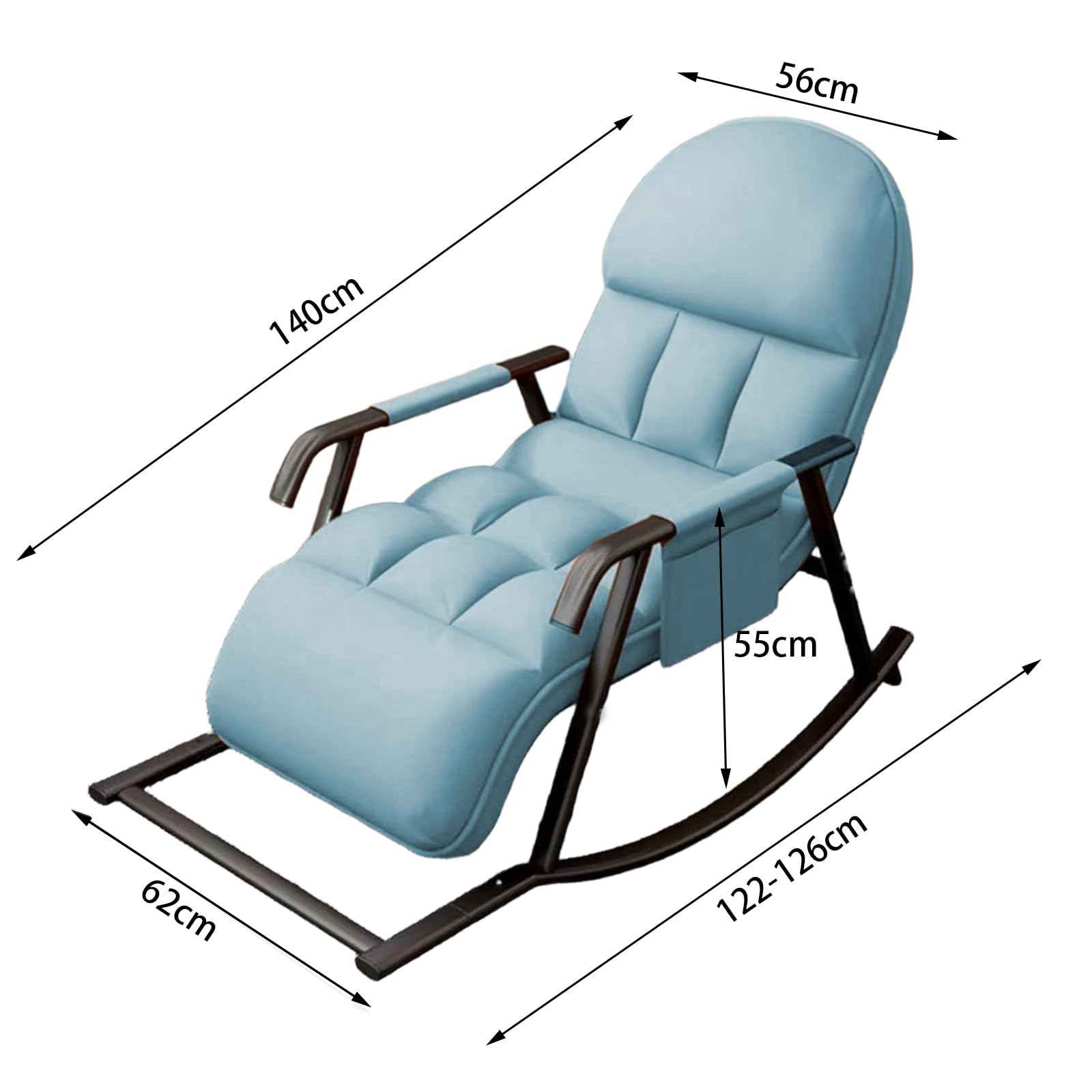 schaukelstuhl mit fußstütze, Schaukelstuhl Wohnzimmer, Schaukelstuhl Outdoor, Verstellbare Schaukellehne und Fußstütze, Gepolsterter Schaukelsessel für Wohnzimmer, Balkon (Blau)