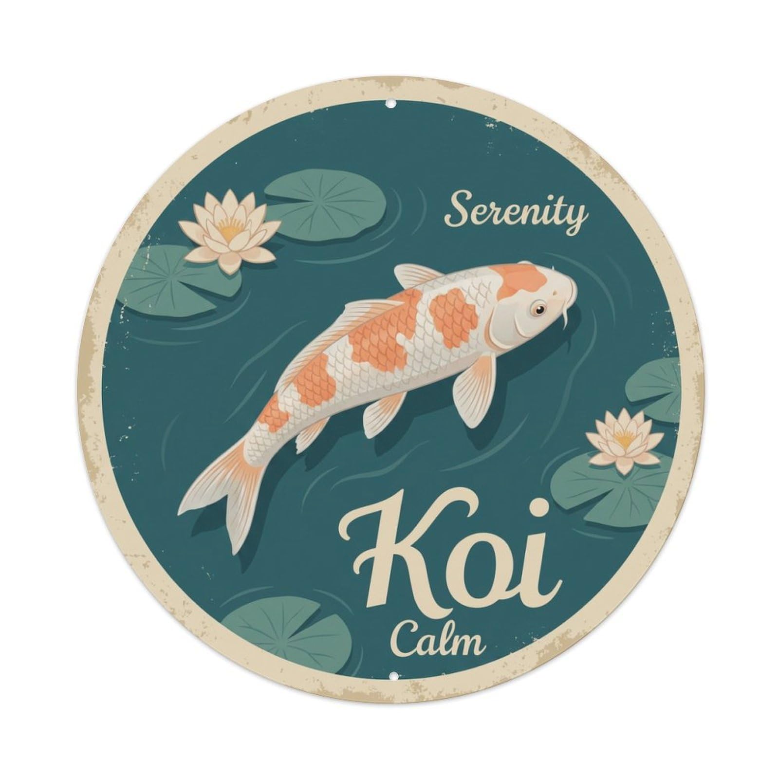 Metal Tin Sign Koi Fish Tranquil Peaceful Calm Japanese