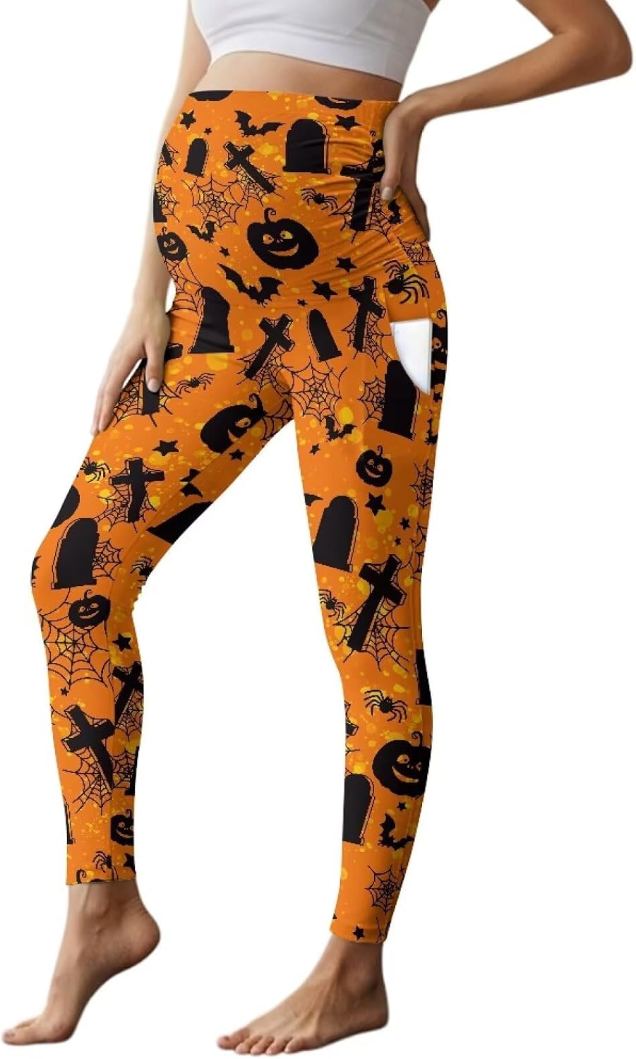 Maternity Leggings with Pockets Over The Belly Womens Pregnancy Workout Yoga Active Soft Tights Pants Plus Size