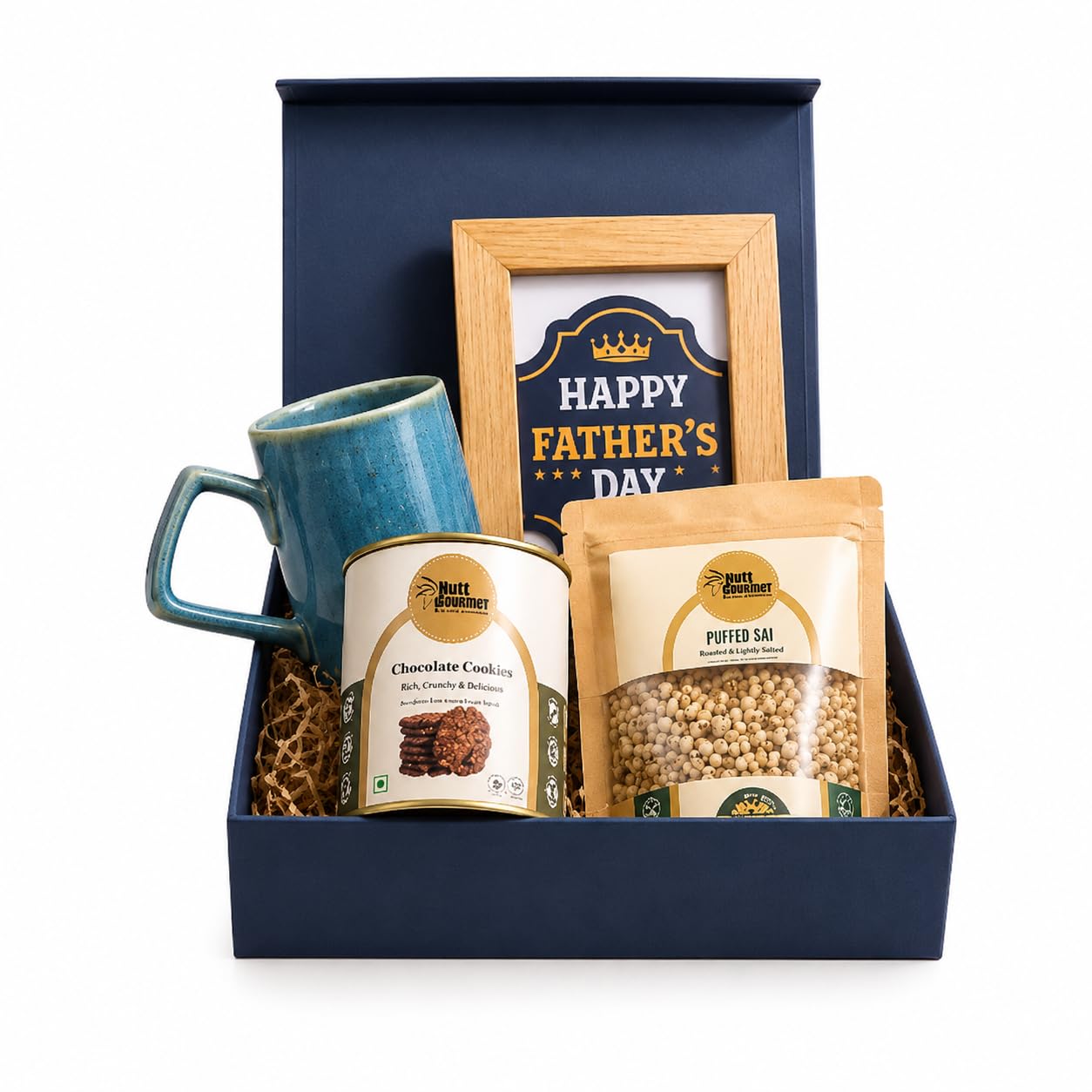 Nutri Couture Father's Day Special Hamper | Choco Oat Cookies Jar + Millets Bhel + Tall Ceramic Mug + Personalised Photo Frame | Reusable Red Gift Box | Healthy & Sentimental Dad Gift-image-22