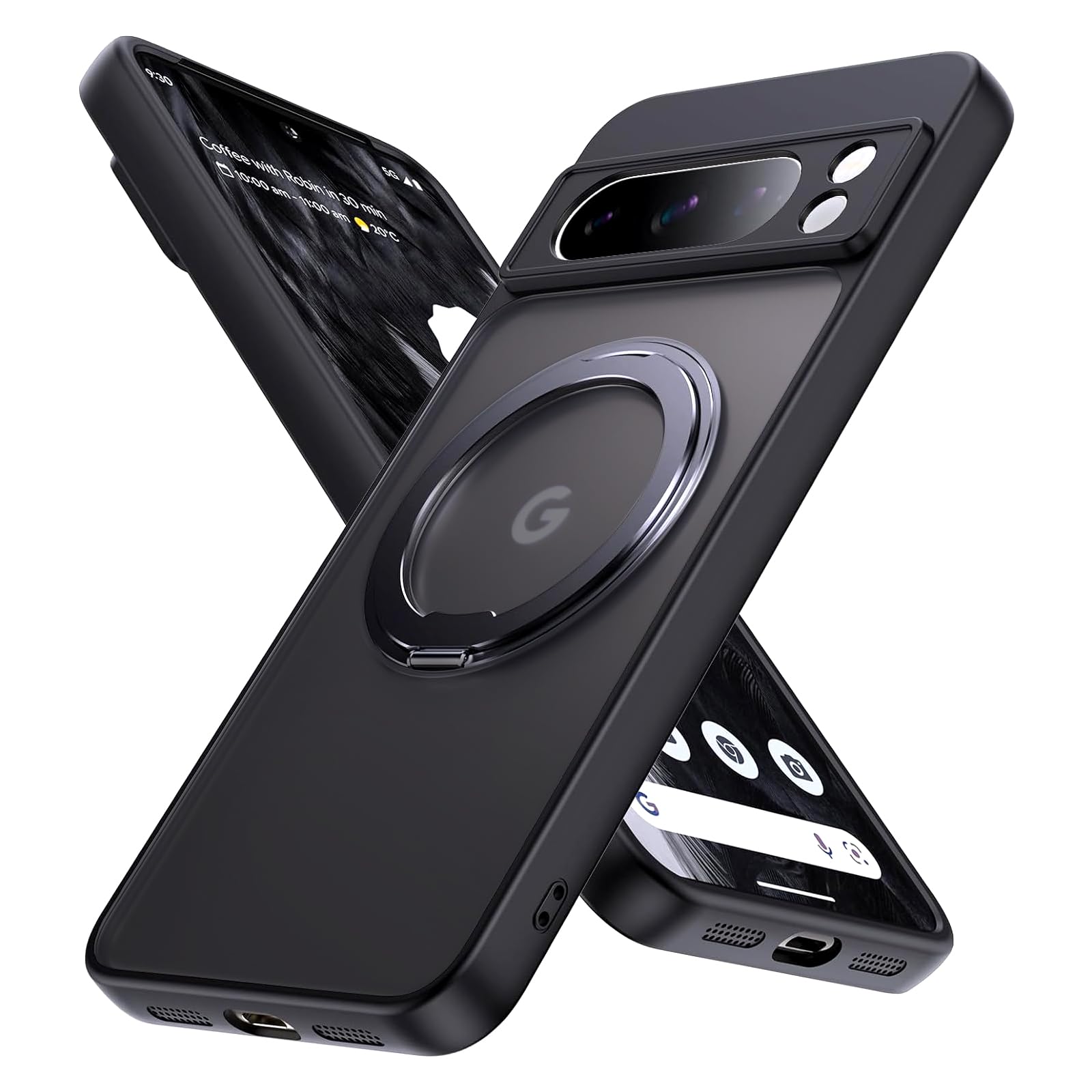 EURCRBUGoogle Pixel 8 Pro Case, with 360° Rotatable Magnetic Ring Stand, Compatible with Magsafe, Magnetic Shockproof, for Pixel 8 Pro Phone Case (2023) 6.7"（Black）