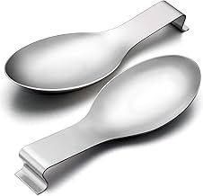 Spoon Rest Set of 2, E-far Stainless Steel Spoon Ladle Holder Spatula Rest for Kitchen Stove Top, Large Size & Dishwasher Safe