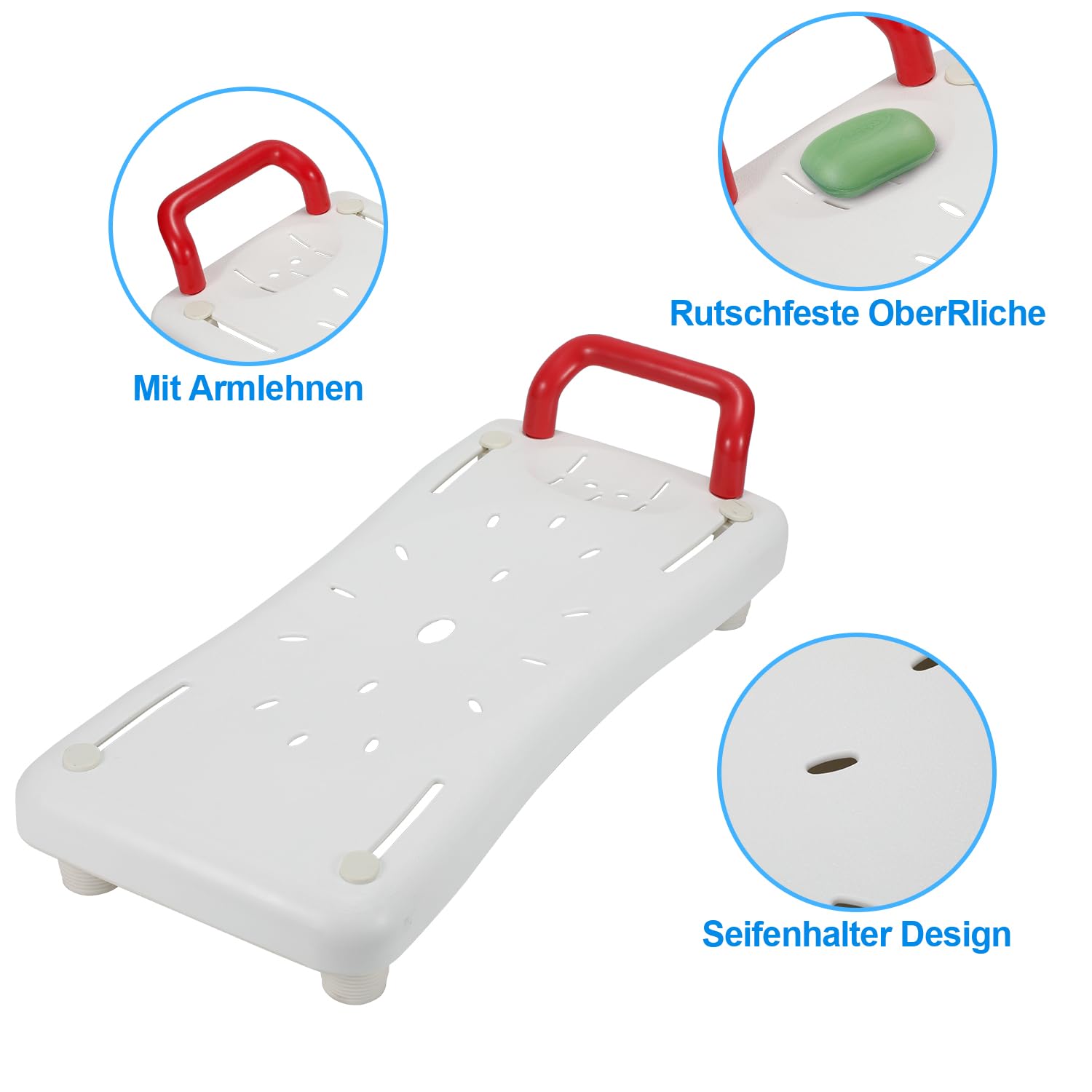 Siège de Baignoire pour Personnes âgées, Planche de Bain pour s'asseoir, avec poignée, Plateau de siège en Plastique, Chaise pour Salle pour Personnes âgées, Blanc, Charge maximale 150 kg