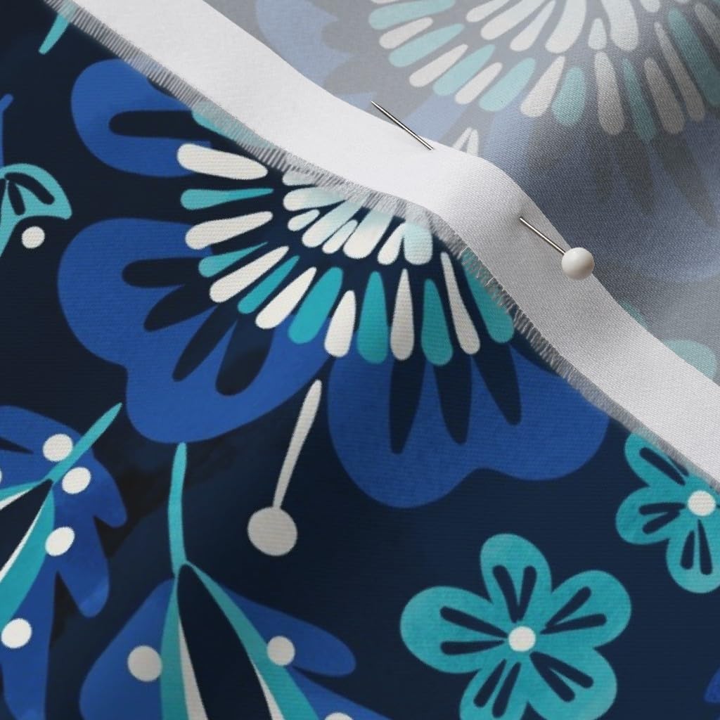 Spoonflower Fabric - Pysanky Blue Egg Easter Folk Art Floral Printed on Organic Cotton Sateen Fabric by The Yard - Sewing Quilting Apparel Home Decor