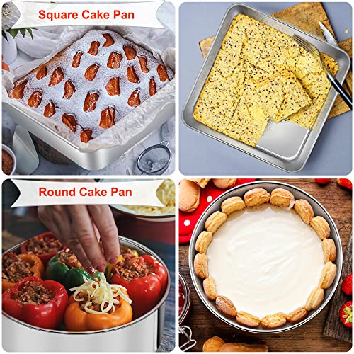 Teamfar Bakeware Sets Of 7, Stainless Steel Bakeware Sets For Oven, Baking Sheet & Toaster Oven Pan, Square & Round Cake Pan, Muffin Pan & Loaf Pan, Lasagna Pan, Healthy & Sturdy, Dishwasher Safe #TOP6
