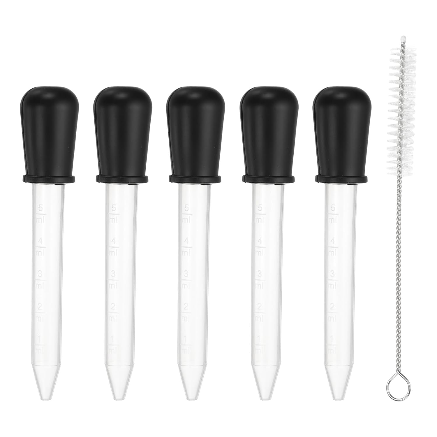 PATIKIL 5 Pack Liquid Pipettes Droppers, 5ml Silicone Liquid Dropper with A Clean Brush for Water Milk Candy Kitchen Gelatin Oil Crafts(Black)