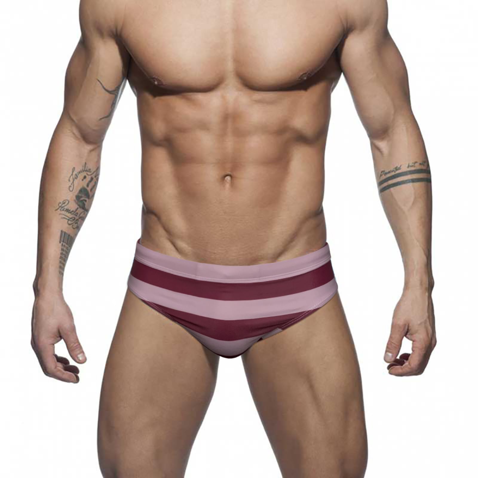 Pantalones cortos de baño a rayas para hombre estilo bikini 5