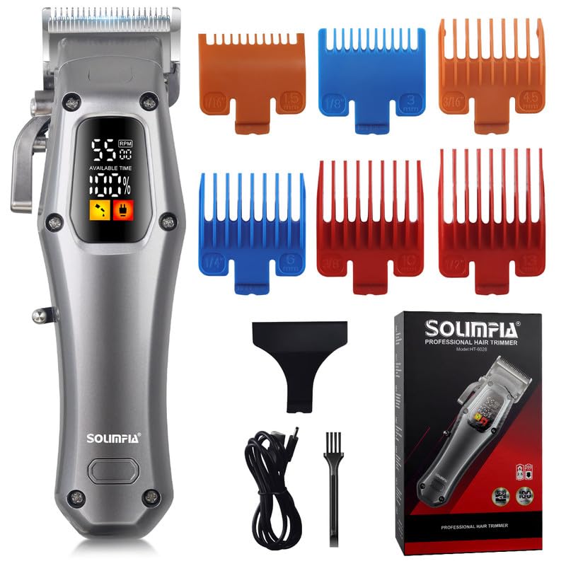SOLIMPIA HT-6028 Salon Series Professional Digital Display Cordless Hair Clipper Electric Hair Cutter Kit Wireless Hair Grooming Trimmers Set, Li-ion Battery 2000mAh 200 minutes Runtime, Grey