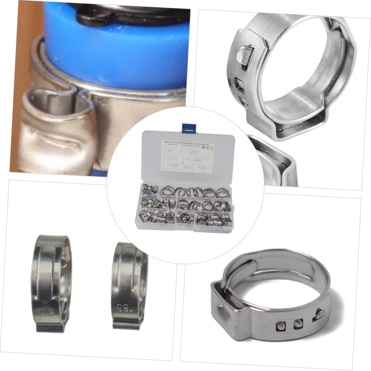 130 Stück Edelstahl Schlauchschelle, Einohrig, 7 Größen, Silber