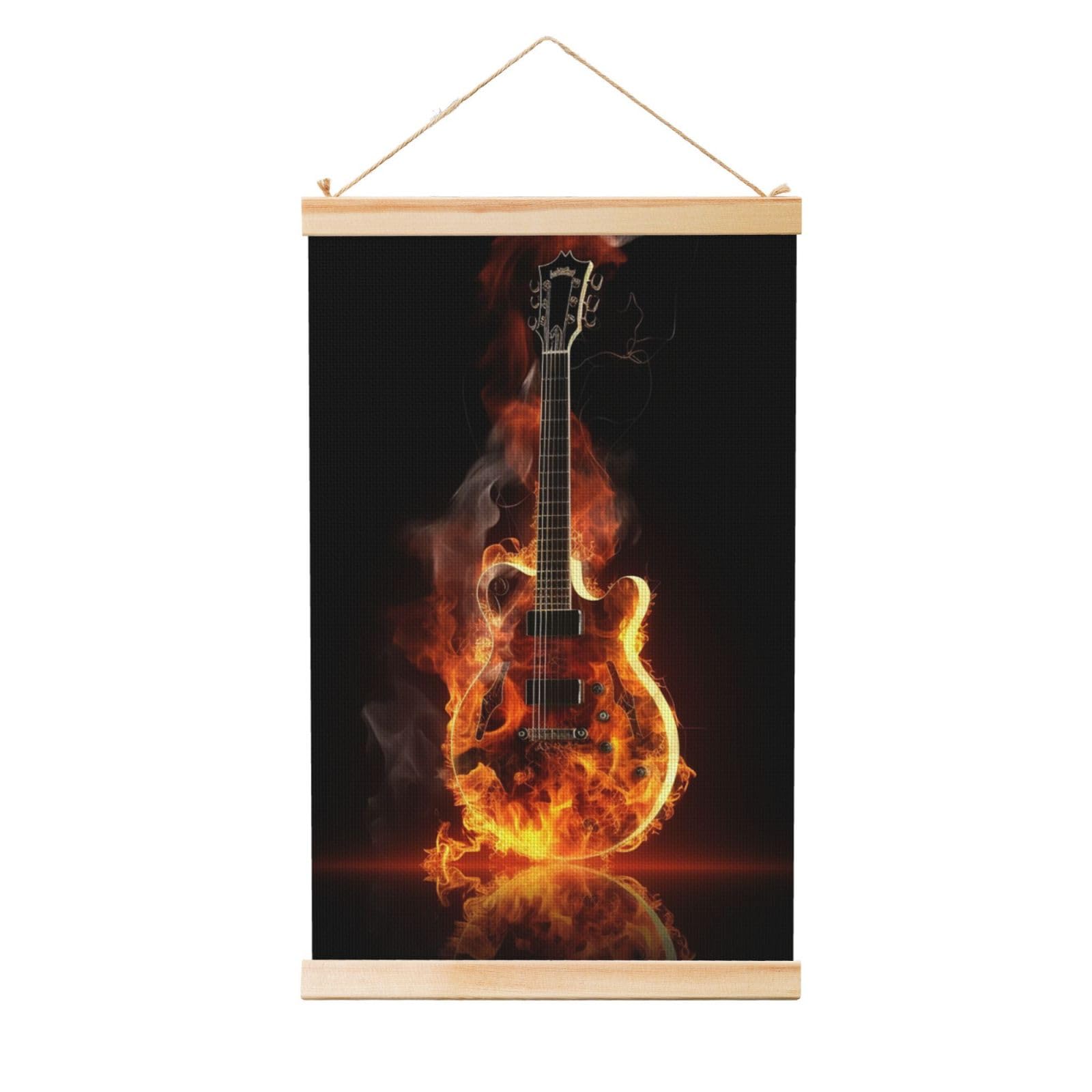 Fire Guitar Posters Wooden Shaft Hanging Poster Canvas Prints Scroll Wall Art Painting Vintage Wall Banner Modern Artwork Decor for Home Decor Ready to Hang 20"x30"