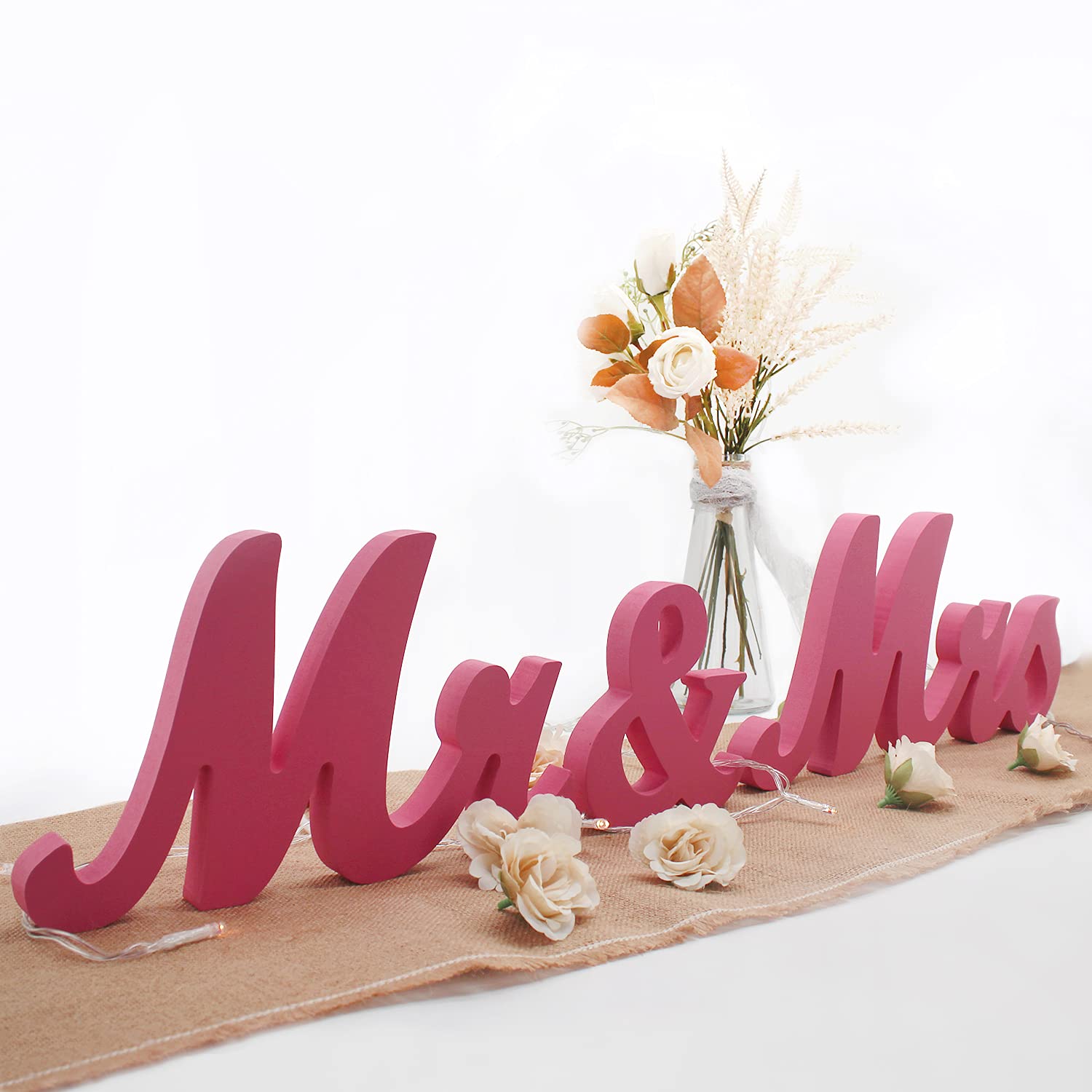 JOYLEX Mr Mrs Sign for Wedding Table, Mr and Mrs Wooden Letters, Mr. & Mrs. Party Decoration Items(Pink)