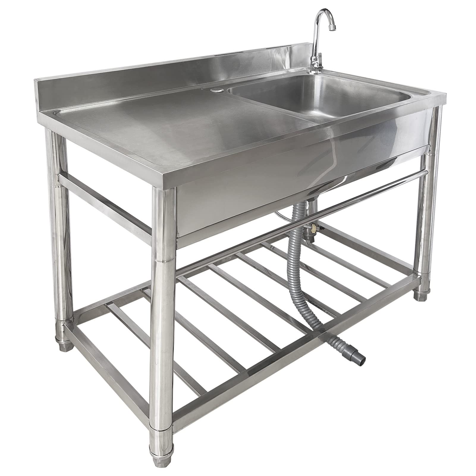 HYSOPSPX Stainless Steel Prep & Utility Sink with Tap and Workbench, Commercial Catering Free Standing for Garage, Restaurant, Kitchen, Laundry Room