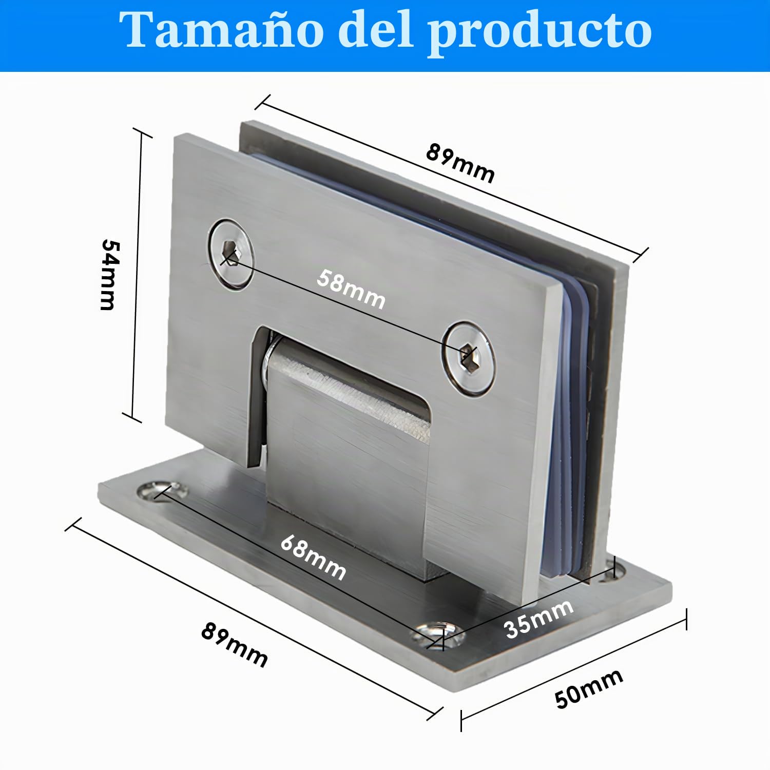 Bisagra para Puerta de Cristal, de Acero Inoxidable, 8-12 mm, Cristal Grueso de 90°, Clip de Baño de Acero Inoxidable, para Puertas de Cristal, Vitrinas, Puertas de Armario (2 unidades)