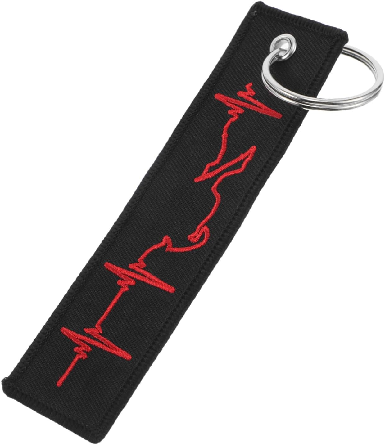 Mobestech Stylish Red Heartbeat Embroidered Keychain Pendant for Motorcycle and Car Keys Durable with Elegant Stitching Men and Women