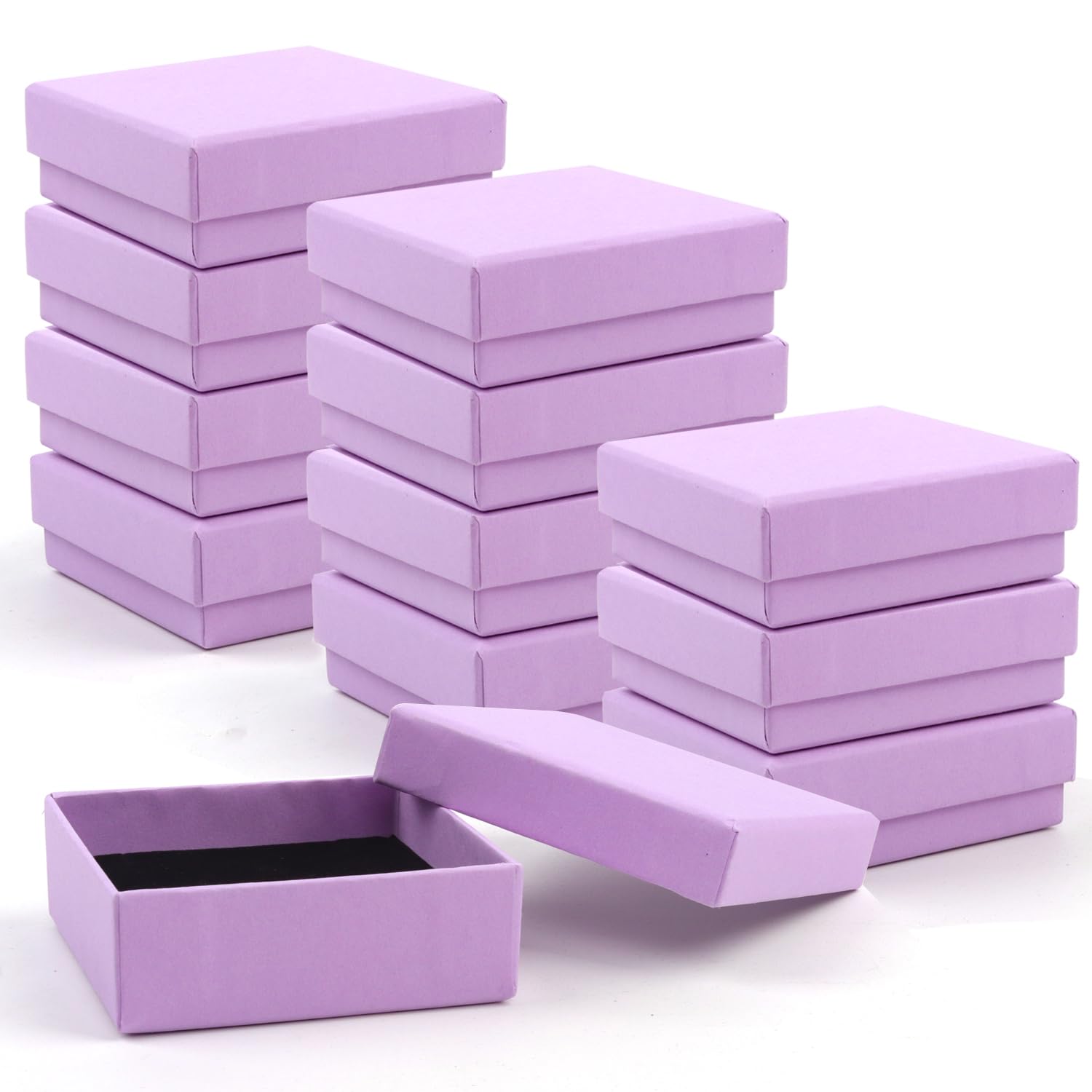 Coobbar Gift Box Necklace Earring Ring Box Gift Box,12 Pieces Square Cardboard Jewelry Gift Boxes,Cotton Filled Cardboard Paper Jewelry Box Gift Case (3.5x3.5x1.25 Inches) (Purple)