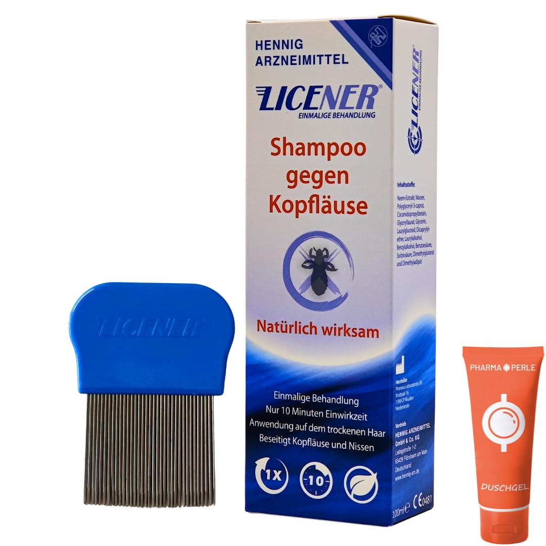 Licener Bundle: Licener Shampoo 100 ml und Licener Nissenkamm I Läuse-Abwehr I gegen Kopfläuse, Läuse, Nissen I Neem-Extrakt I Erwachsene und Kinder ab 2 Jahren I Spar-Set plus Pharma Perle give-away