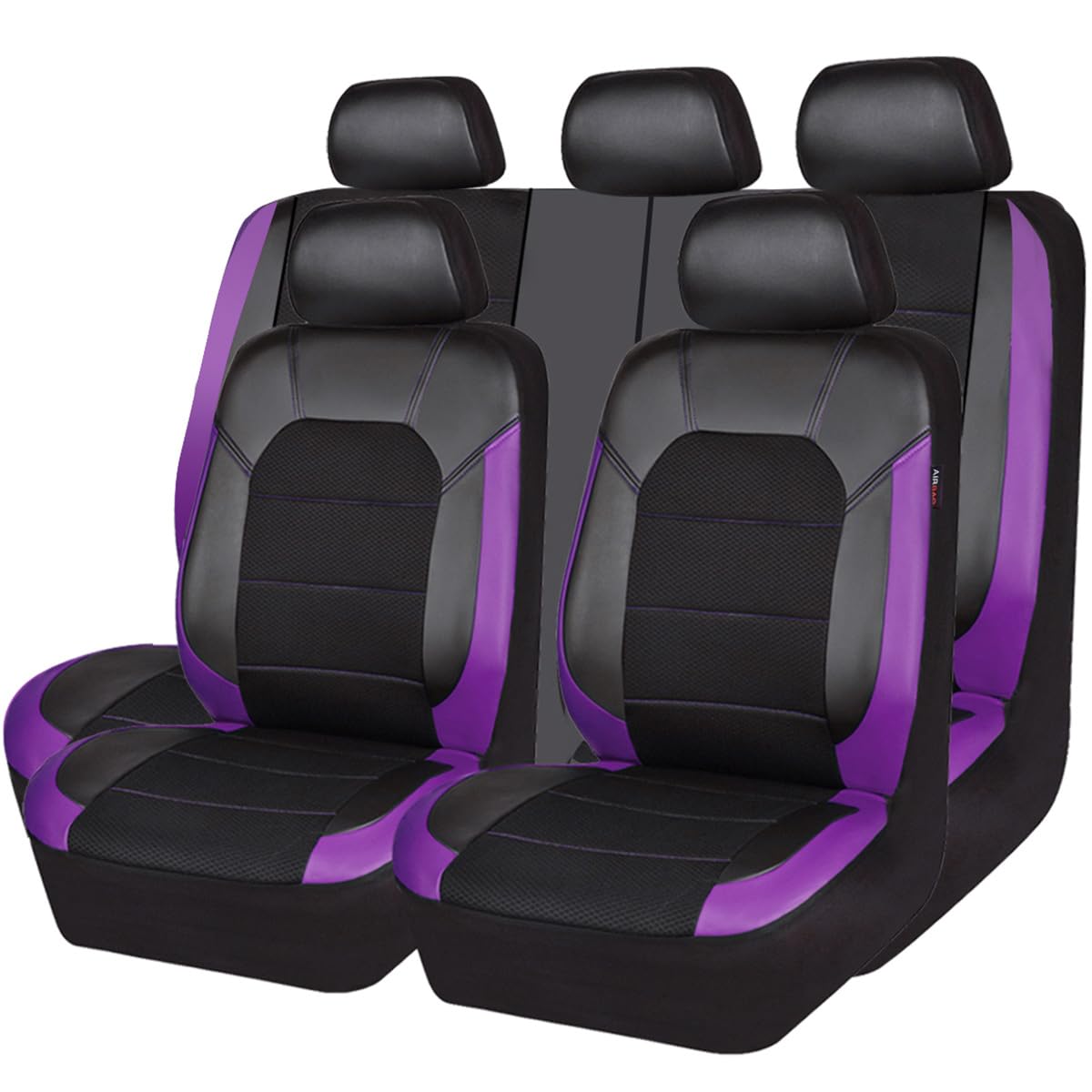 CAR PASS Leather Seat Covers, Breathable Universal Car Seat Cover Full Set for Cute Women Girly,Super 5mm Composite Sponge Inside,Airbag Compatible fits Most Auto,SUVs,Trucks,Vans(Black&Purple)