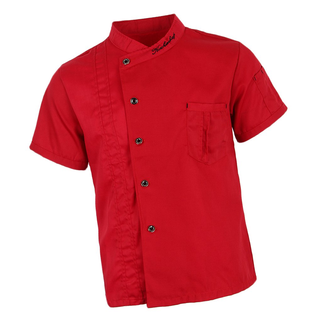 Sharplace Unisex Chef Jackets Short Sleeves Cook Coat Shirt Hotel Kitchen Uniforms Work Apparel 5 Colors, Red, M