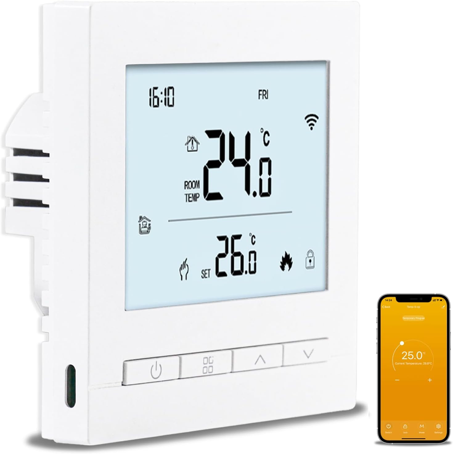 Thermostat Electric Underfloor Heating with External Sensor Room Thermostat WiFi Underfloor Heating Thermostat Digital WLAN Tuya Programmable Wall Thermostat Smart for Alexa/GoogleHome