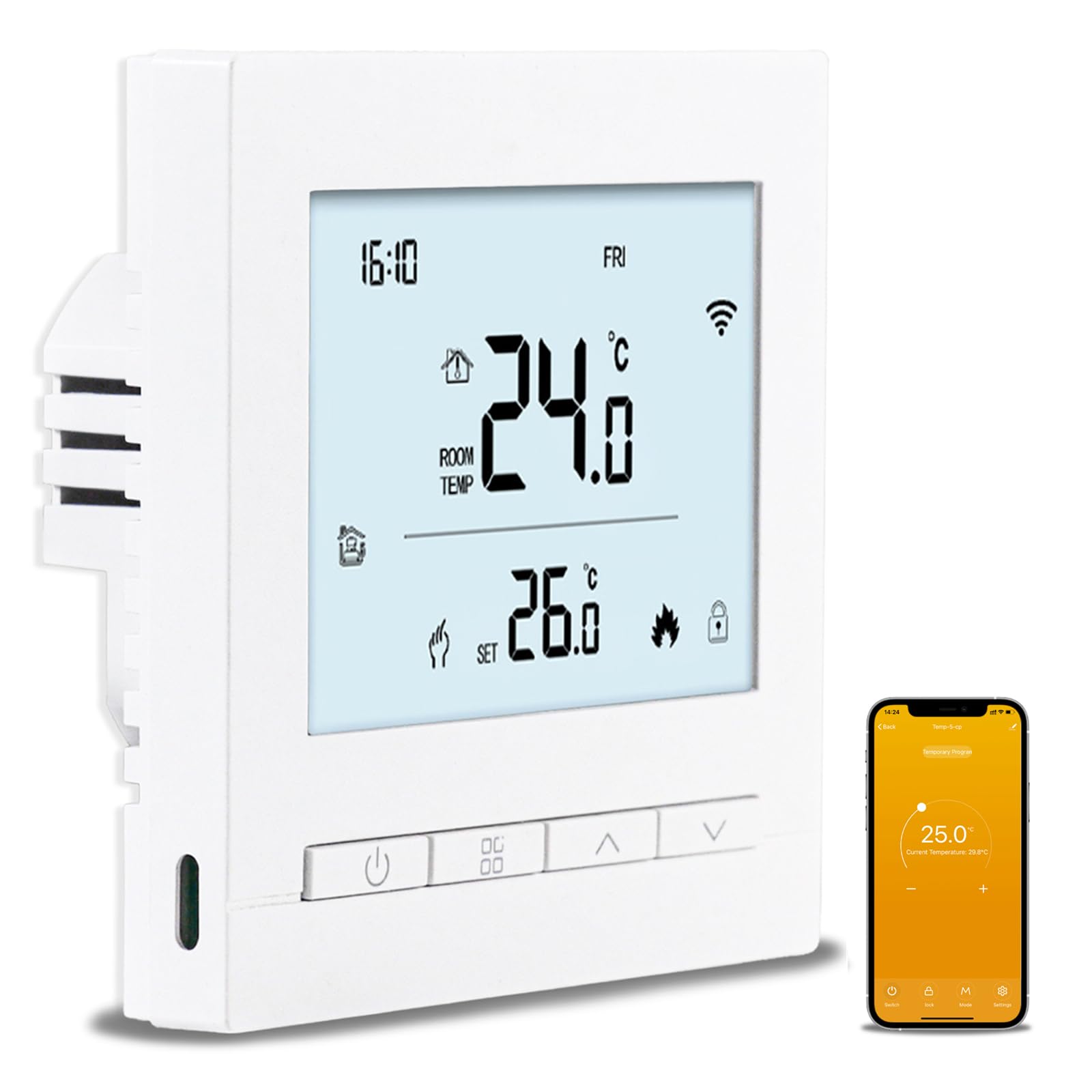 Thermostat Connecté WiFi pour Chauffage de Chaudière Programmable Thermostats d'Ambiance avec LCD Numérique Intelligent Tuya Thermostate de Chauffage à gaz pour Alexa,Google Home,3A Blanc