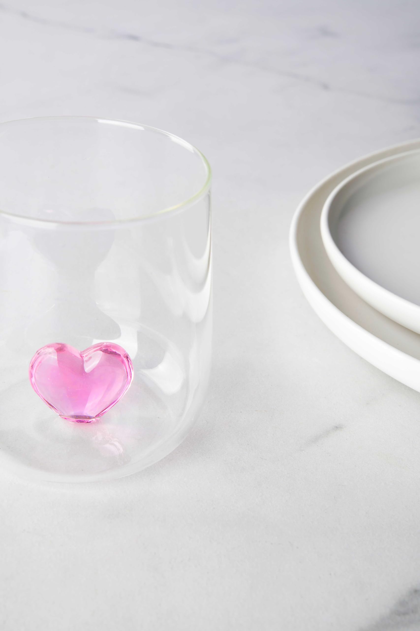 Excelsa Inside Set 4 Bicchieri in Vetro Borosilicato, Decorati a Mano con Soggetti Interni al Bicchiere, Trasparente, 450 ml (Cuore)