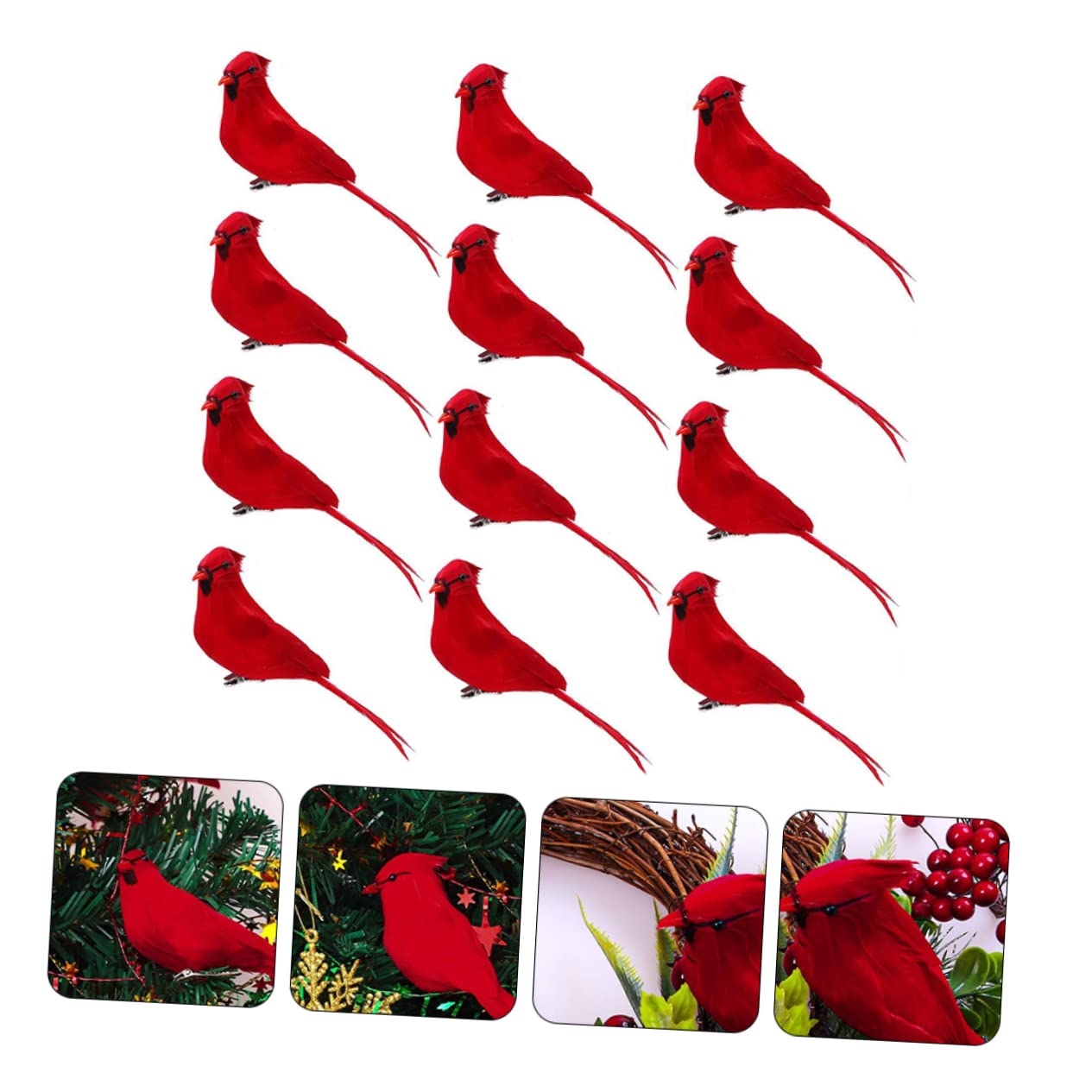 12pezzi Statua di Uccelli Natalizi con Clip Decorazione Realistica per Albero di Natale Figura di Uccelli Cardinali Natalizi Statuina per Ghirlande e Composizioni