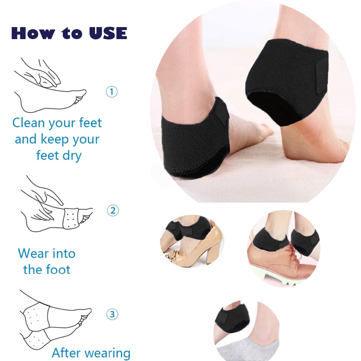 Fersenpolster, Gel-Fersenkissen für Fersenschmerzen, Plantarfasziitis, Fersenschutz, Fersenpolster, ideal für schmerzende Füße, Sehnenscheidenentzündung, Knochensporn, rissige Fersen, für Damen und
