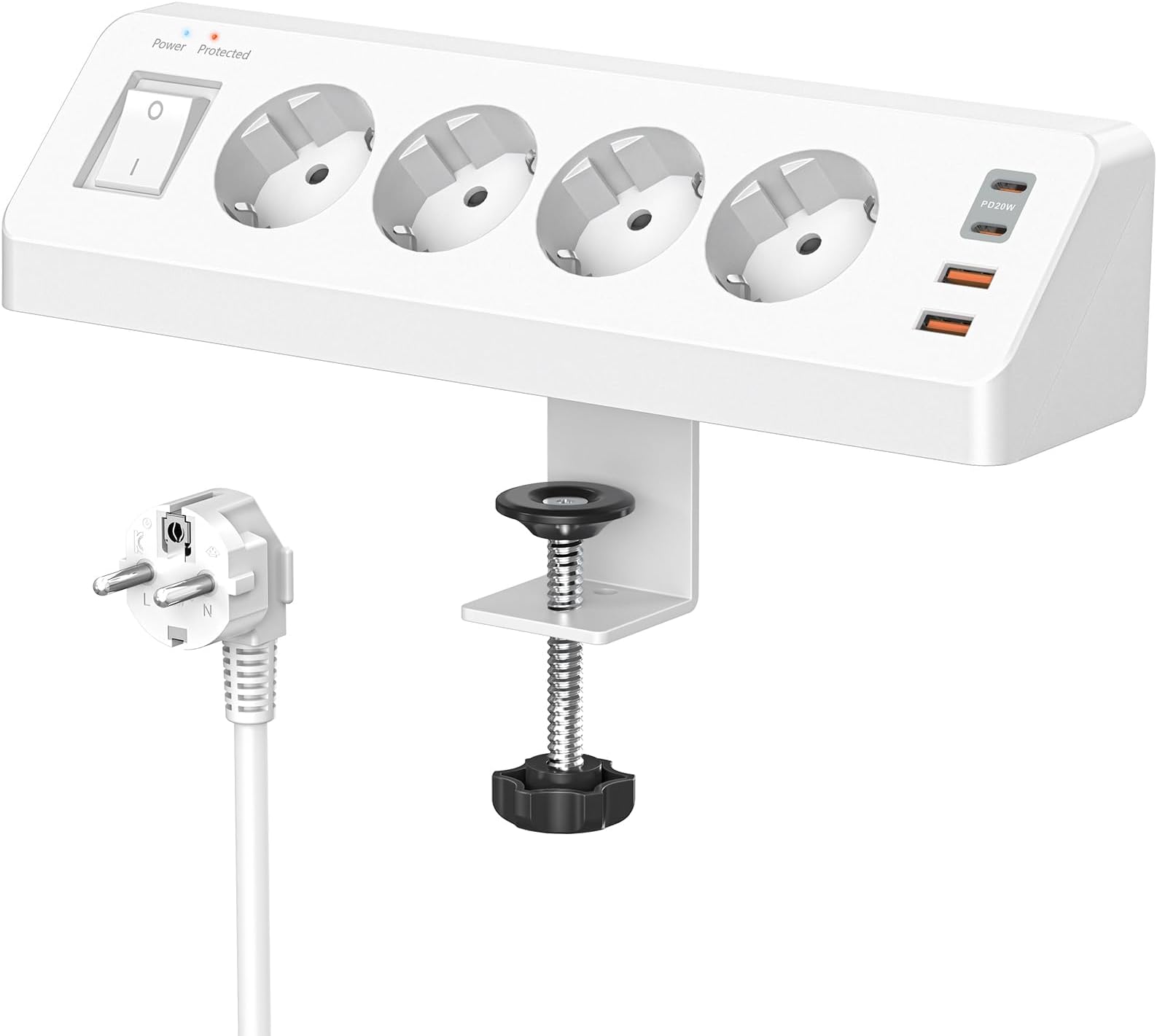 3 Fach Tischsteckdose mit USB C, 7 in 1 Mehrfachsteckdose mit Schalter