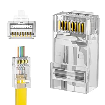 iwillink 100-Pack Unshielded RJ45 Cat6 Pass Through Connectors | RJ45 Connectors, Gold Plated Ethernet Insert Crimp Connectors, UTP Network Plug for Solid Wire and Standard Cable