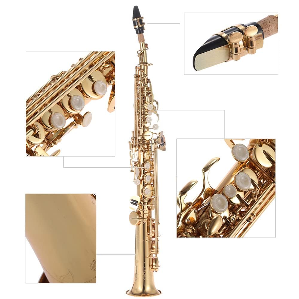 Sassofono soprano dritto in ottone Sib Tuning con guscio chiave intagli custodia rigida guanti kit di pulizia cinghie strumento a fiato