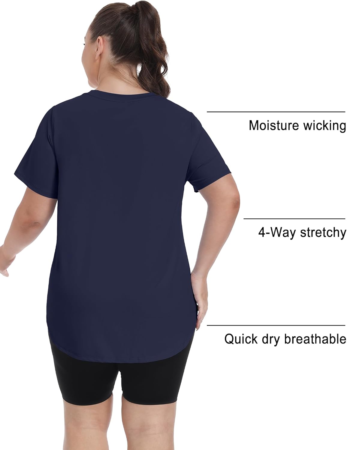 COOTRY Plus Size Workout Tops for Women Lightweight Athletic Short Sleeve Shirts Gym Running Side Slit Tshirts