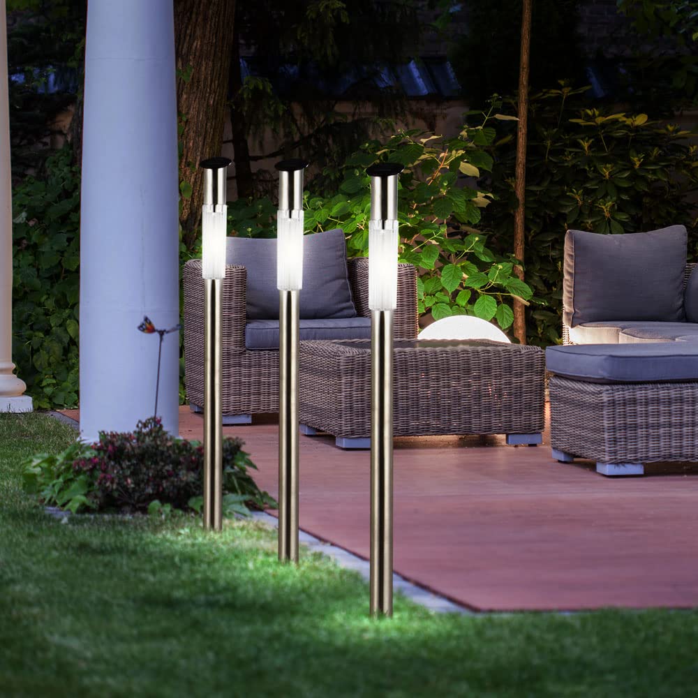 Stecklampe Edelstahl Außenleuchte Stehlampe Solarlampe Wegeleuchte, silber Kunststoff weiß, LED Leuchtmittel, DxH 5x70 cm, 7er Set