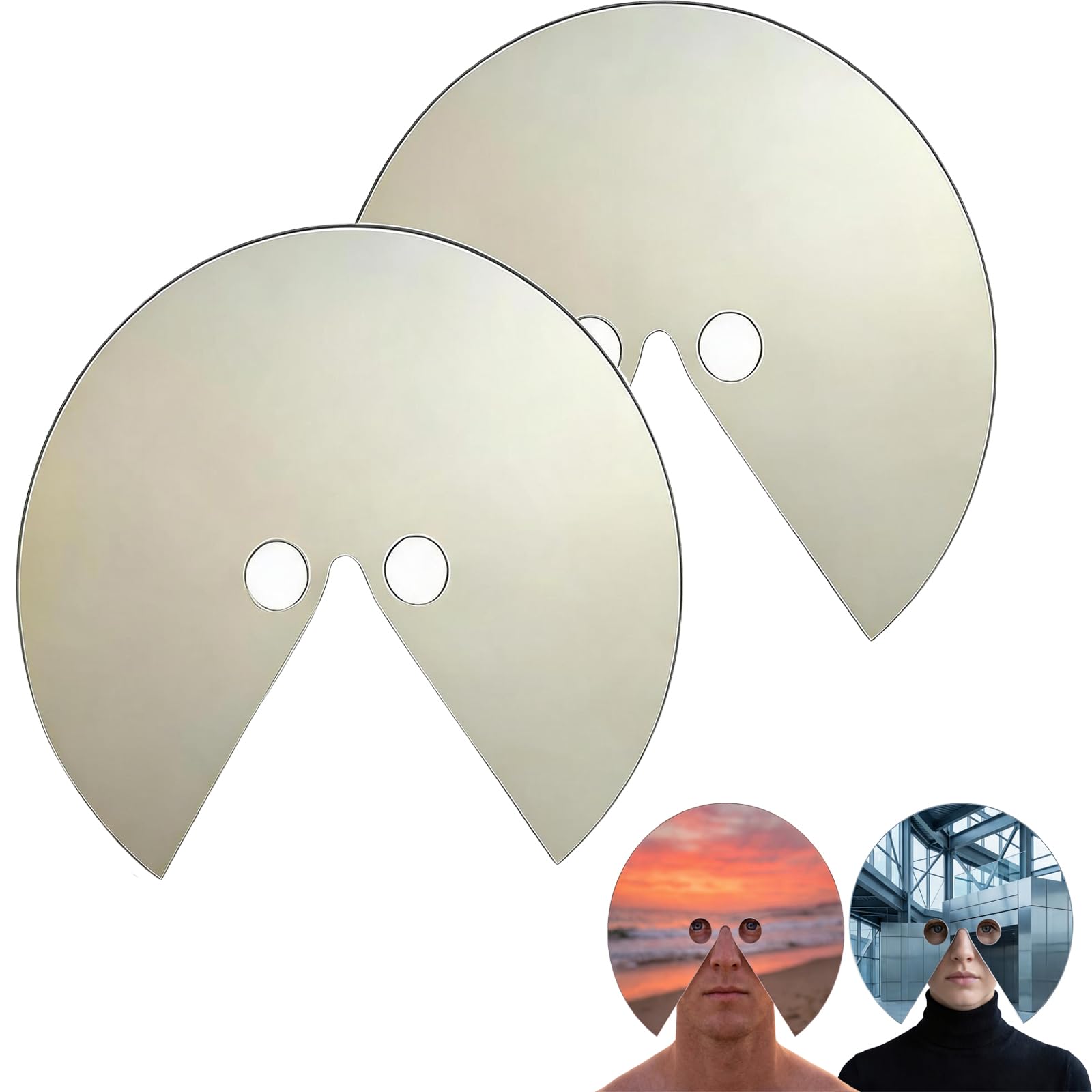 Acrylic Mirror Mask 1/2/3PCS – Head-mounted Photo Prop,Reflective Surface, Creative Photography, Carnival Party Cosplay & Costume Accessory, Lightweight & Comfortable, Novelty Decoration ﻿ (2PCS)