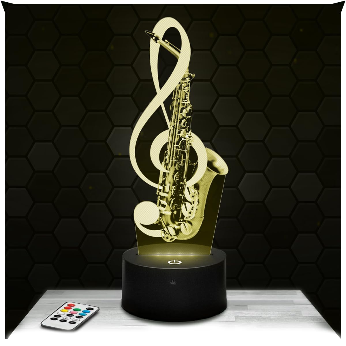 Lampephoto.fr - Saxophone 3D Lamp, Night Light 3D LED Illusion Lamp, Music Musician Musical Instrument, Gift idea for Boys and Girls, Night Light for Children's Bedroom, Gifts Merchandising TOP