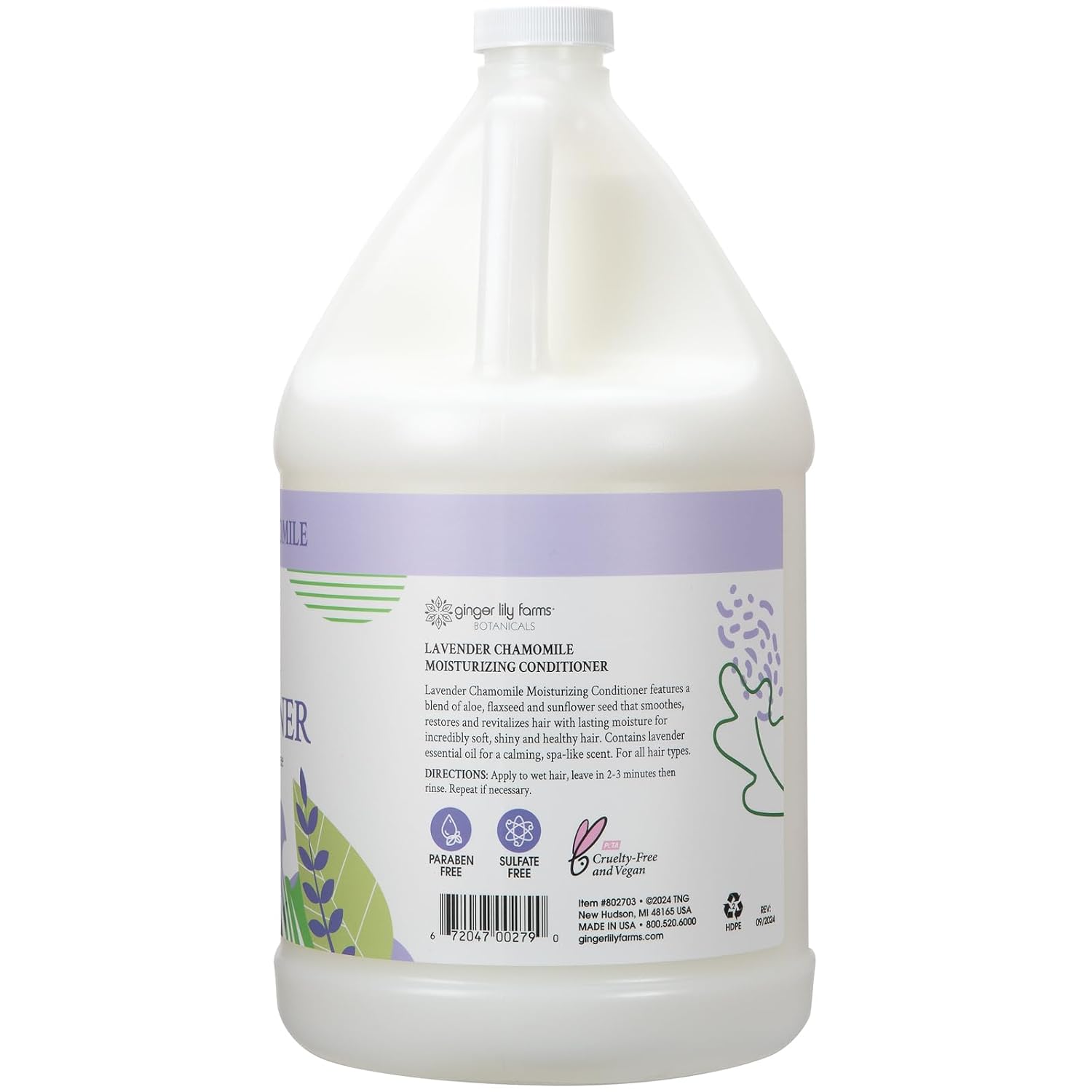 Ginger Lily Farms Botanicals Moisturizing Conditioner for Dry Hair, 100% Vegan & Cruelty-Free, Lavender Chamomile Scent, 1 Gallon Refill (128 fl oz)