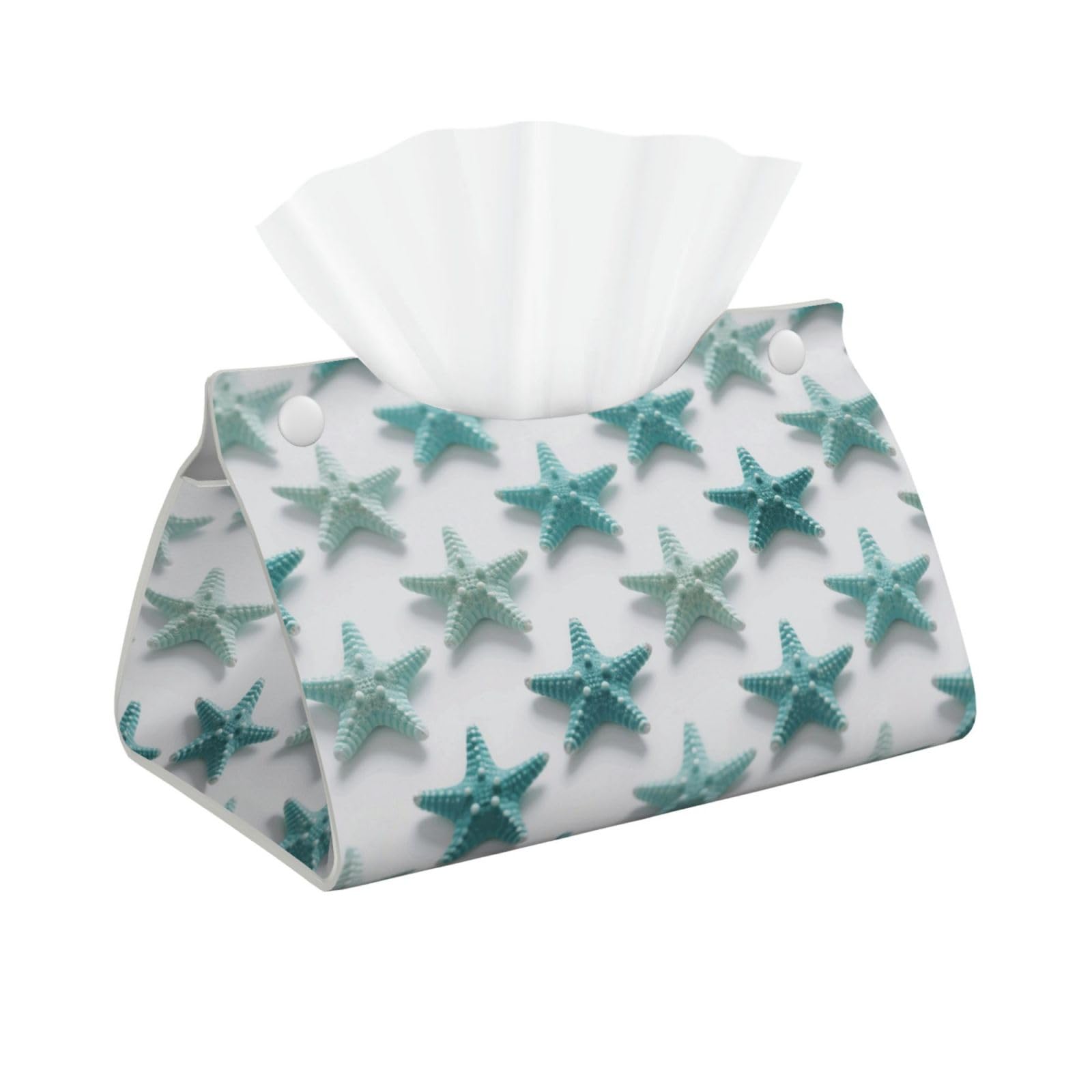 Pu Leather Tissue Box Cover, Starfish Rectangle Tissue Case Covers Decorative Tissue Box Holder Waterproof Tissue Holder Organizer for Bathroom Home Office