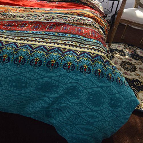 LELVA Boho Duvet Cover Set Full Colorful Stripe Fitted Sheet Set Bohemian Bedding Set Baroque Style Bedding Set 4pcs