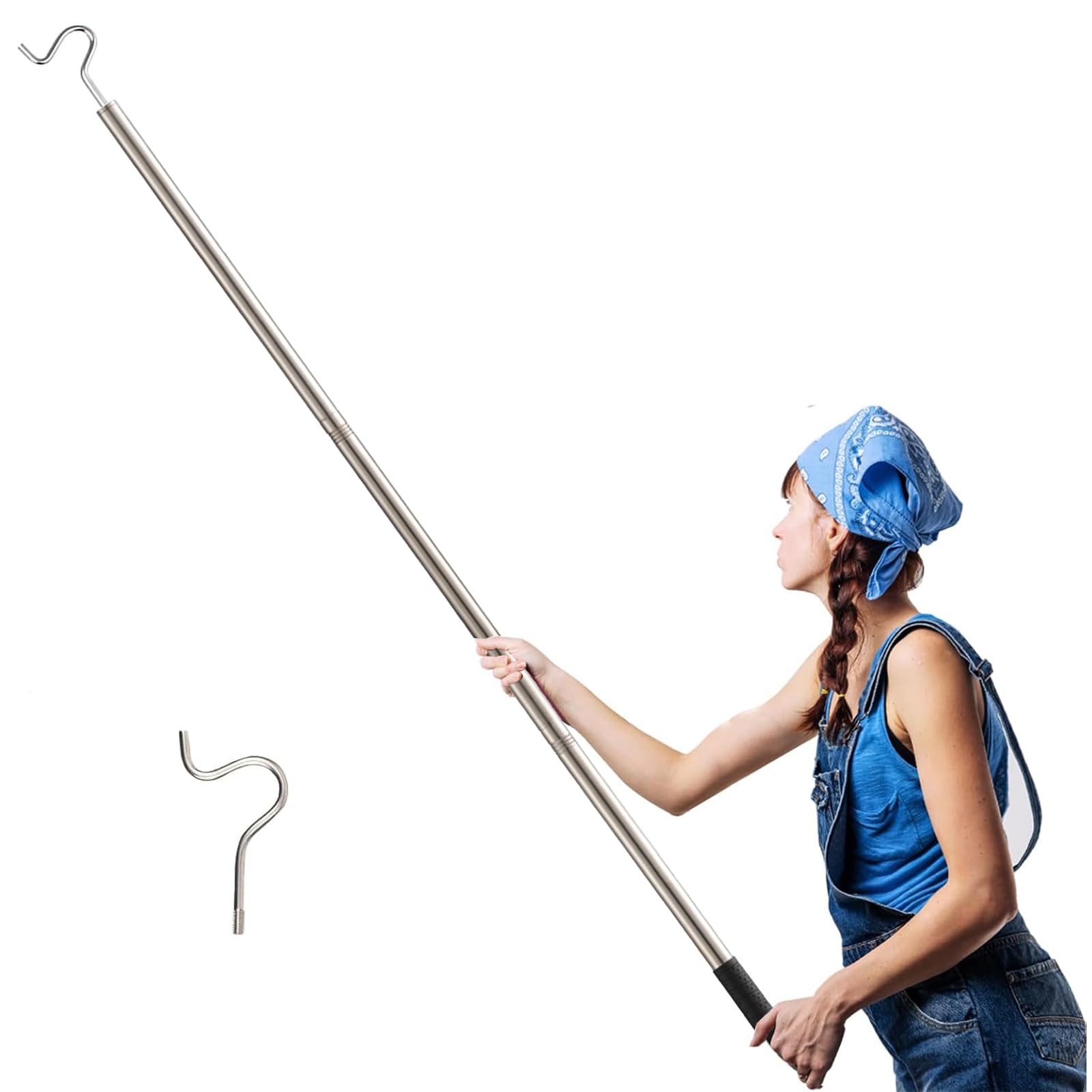 Clothes Hook Pole, High Reach Garment Rod Sturdy And Durable, Telescopic Adjustment Cloth Hooks, Steel Clothing Pole, Suitable For for Hanging Clothes Light and Plants