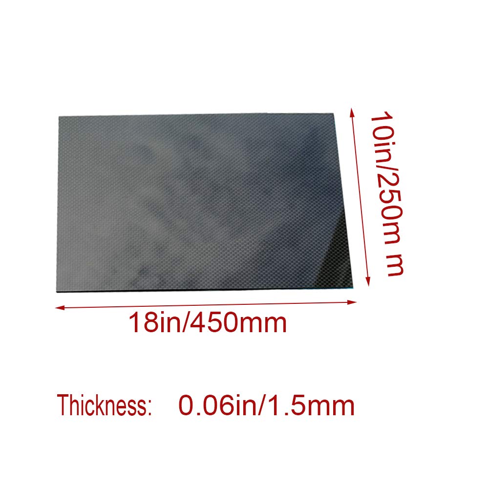 XMRISE Carbon Fiber Sheet 100% 3K Plate Board Panel Rigid Laminate Twill Glossy Surface for RC Drone Quadcopter,250mm x 450mm x 1.5mm